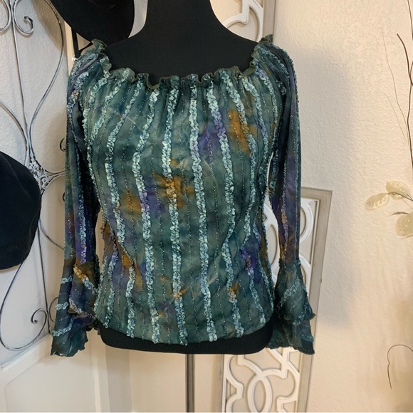 Women’s boho, bohemian crop top shirt blouse with open sleeves. - Picture 1 of 11